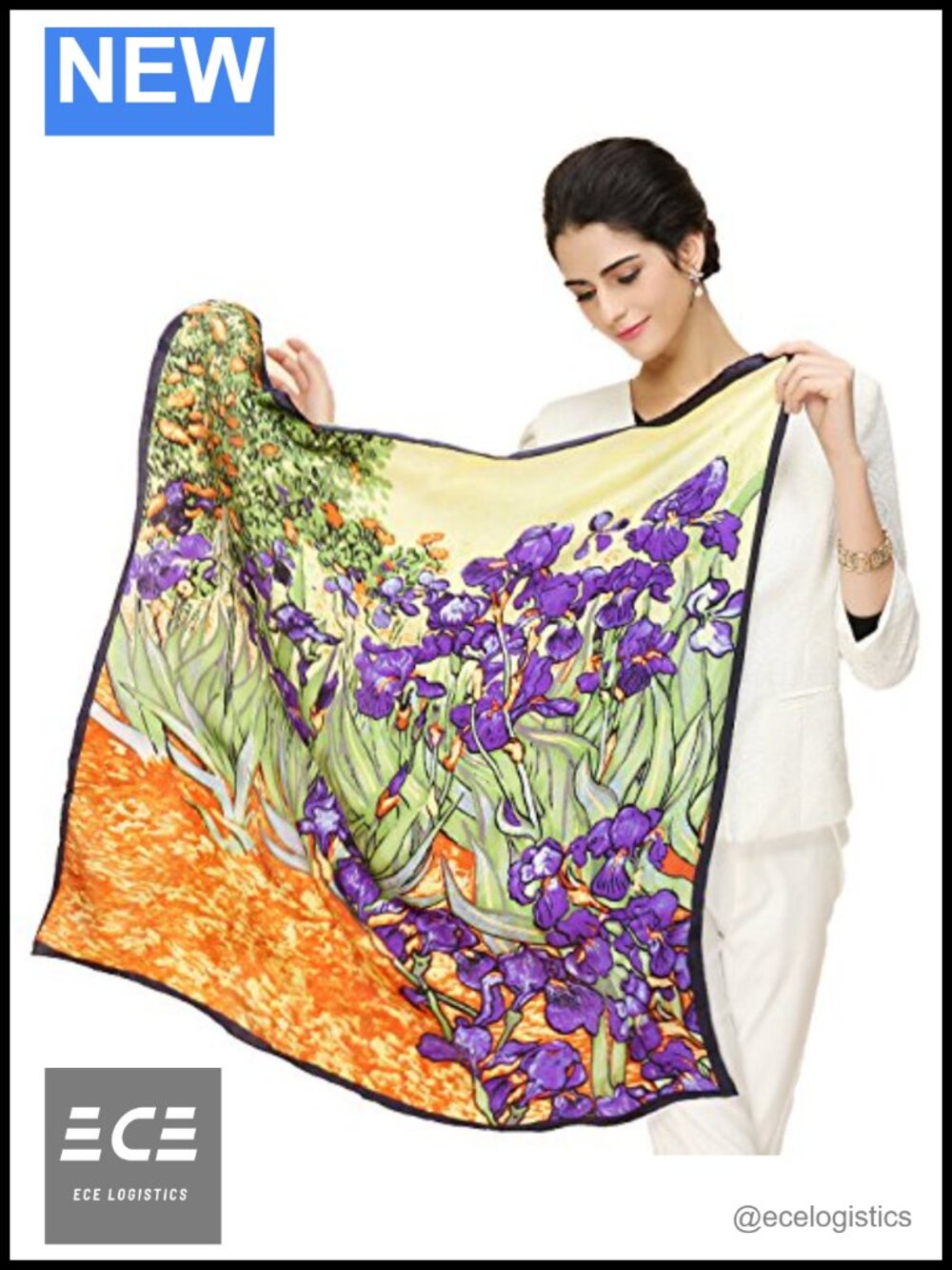 100% Silk Scarf 35x35 Charmeuse Hand Rolled Edges Floral